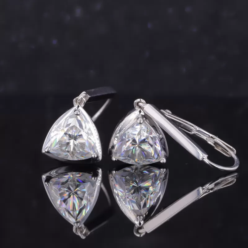 6.5×6.5mm Trilliant Cut Moissanite S925 Sterling Silver Drop Dangle Diamond Earrings