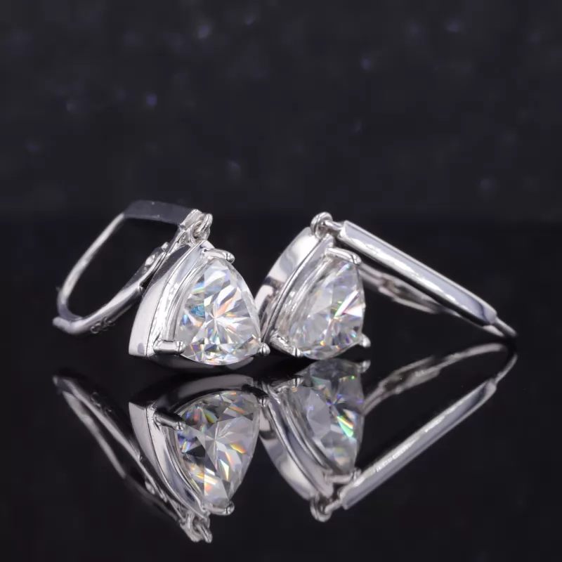 6.5×6.5mm Trilliant Cut Moissanite S925 Sterling Silver Drop Dangle Diamond Earrings