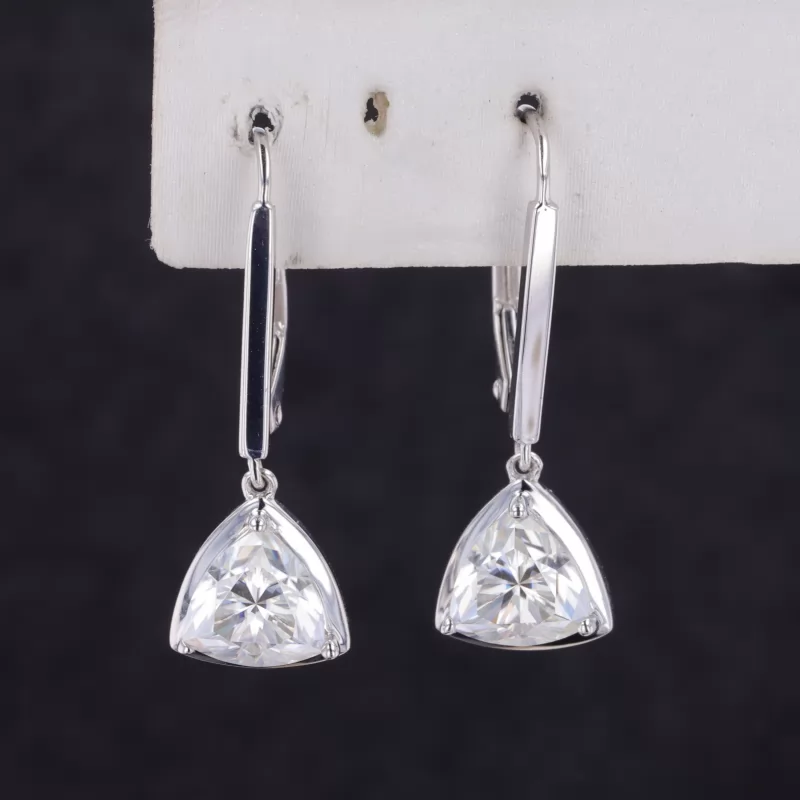 6.5×6.5mm Trilliant Cut Moissanite S925 Sterling Silver Drop Dangle Diamond Earrings