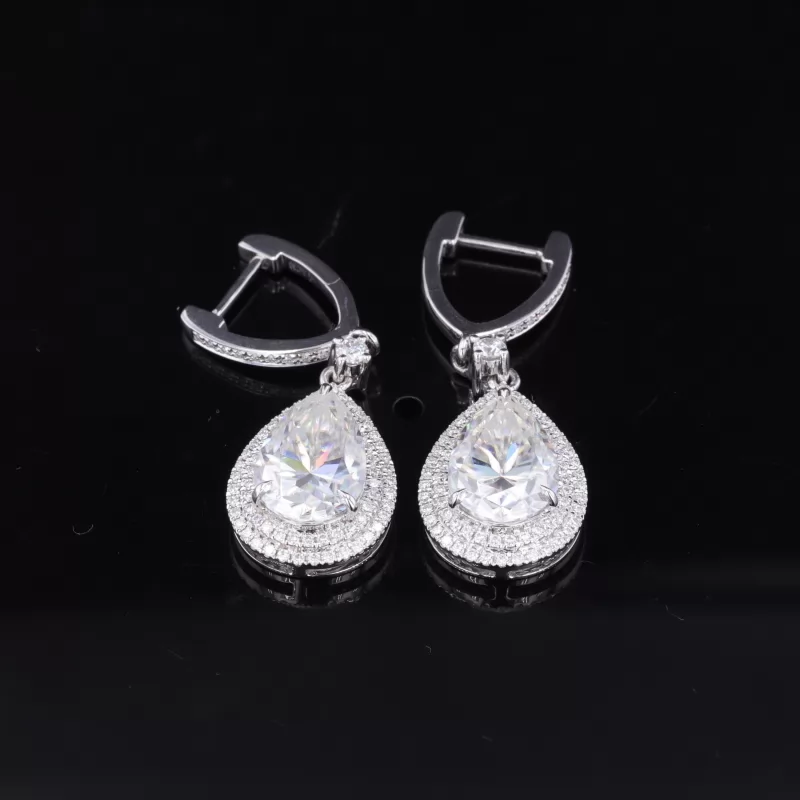 Pear Cut Moissanite Halo Set S925 Sterling Silver Drop Dangle Diamond Earrings