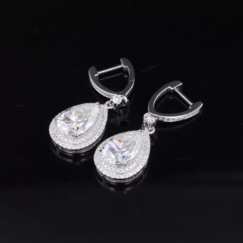 Pear Cut Moissanite Halo Set S925 Sterling Silver Drop Dangle Diamond Earrings