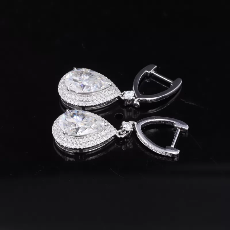 Pear Cut Moissanite Halo Set S925 Sterling Silver Drop Dangle Diamond Earrings