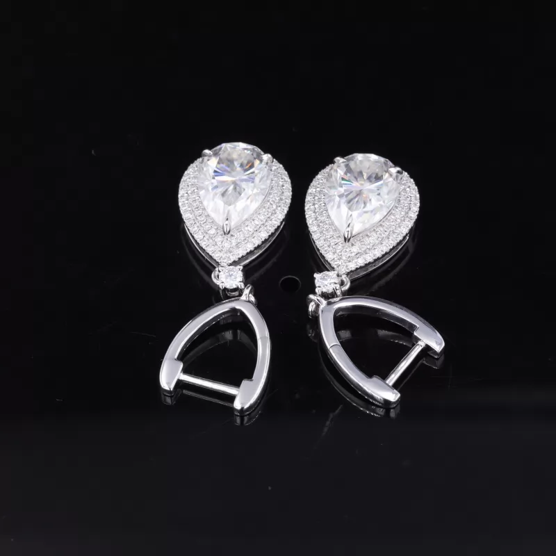 Pear Cut Moissanite Halo Set S925 Sterling Silver Drop Dangle Diamond Earrings