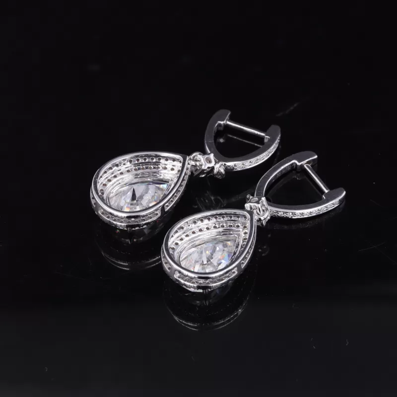 Pear Cut Moissanite Halo Set S925 Sterling Silver Drop Dangle Diamond Earrings