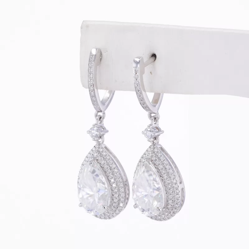 Pear Cut Moissanite Halo Set S925 Sterling Silver Drop Dangle Diamond Earrings