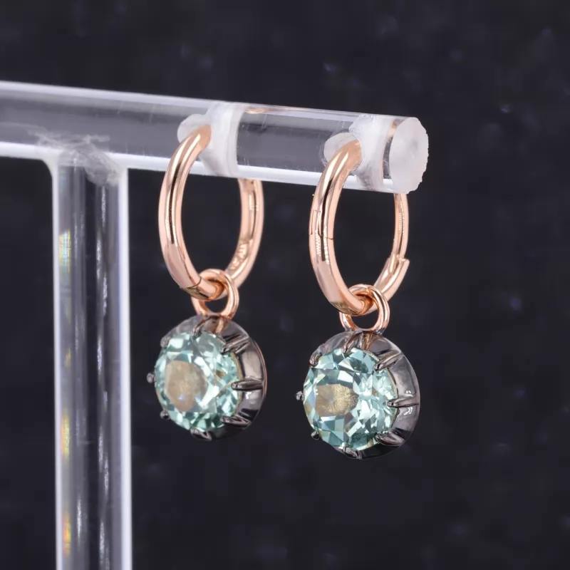 6.5mm Round Brilliant Cut Green Moissanite 18K Rose Gold Diamond Earrings