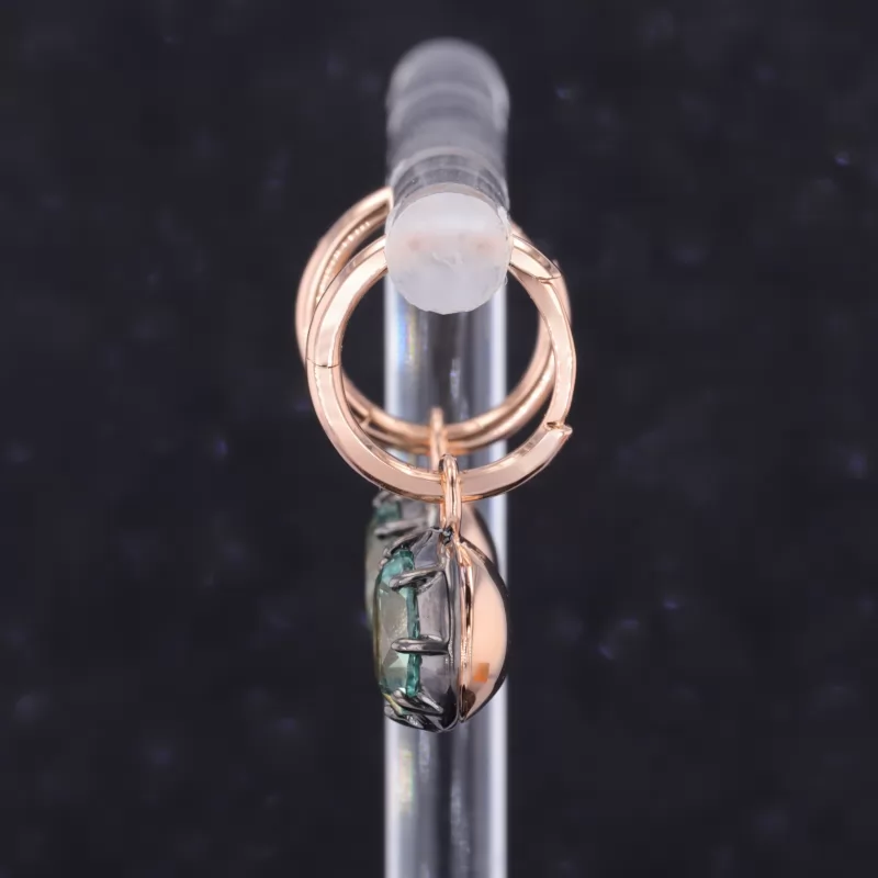 6.5mm Round Brilliant Cut Green Moissanite 18K Rose Gold Diamond Earrings