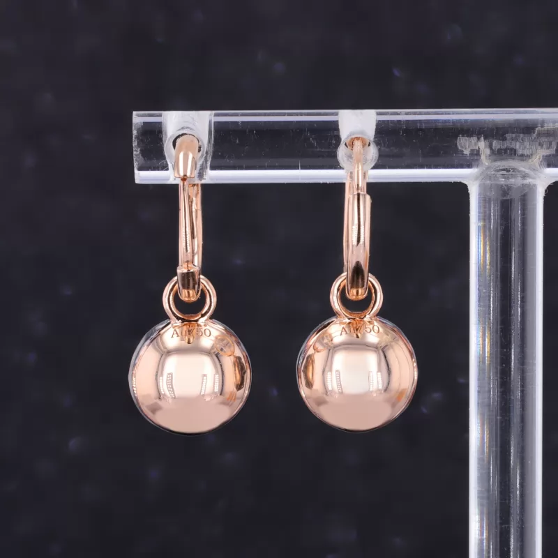 6.5mm Round Brilliant Cut Green Moissanite 18K Rose Gold Diamond Earrings
