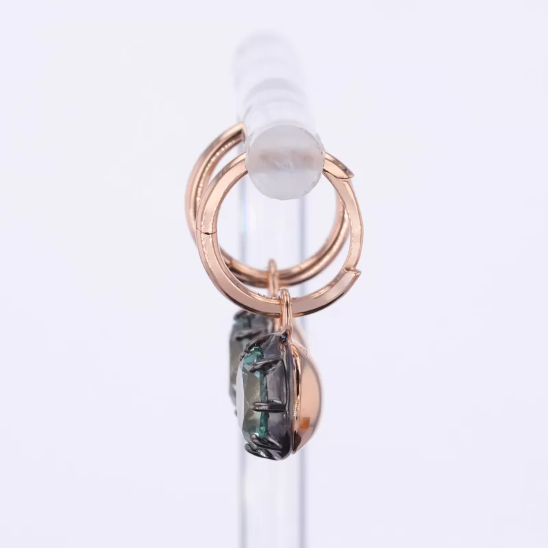 6.5mm Round Brilliant Cut Green Moissanite 18K Rose Gold Diamond Earrings