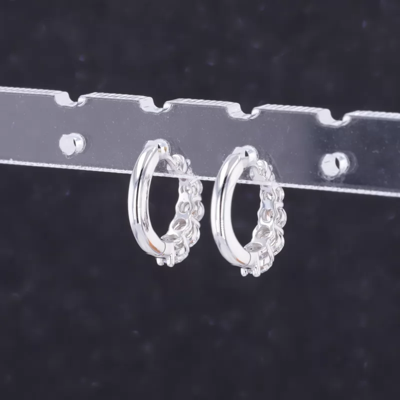 1.5mm-3mm Round Brilliant Cut Lab Grown Diamond Hoop 14K White Gold Diamond Earrings