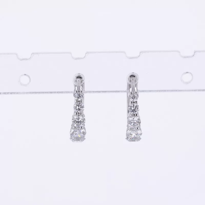 1.5mm-3mm Round Brilliant Cut Lab Grown Diamond Hoop 14K White Gold Diamond Earrings