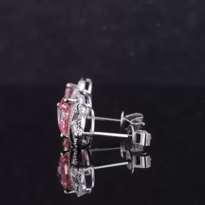 7×7mm Trilliant Cut Lab Grown Sukura Pink Sapphire 18K White Gold Diamond Stud Earrings