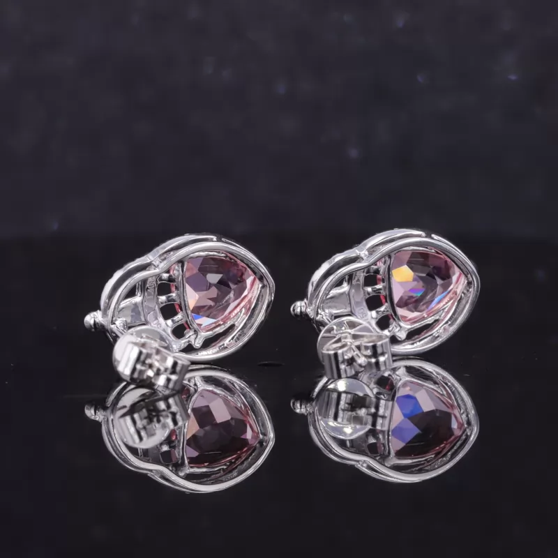 7×7mm Trilliant Cut Lab Grown Sukura Pink Sapphire 18K White Gold Diamond Stud Earrings