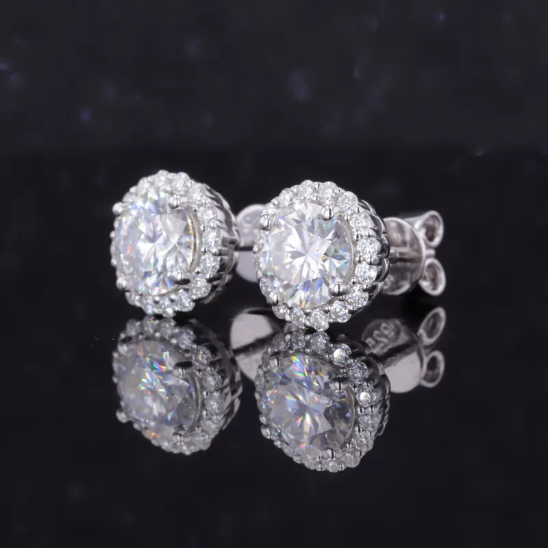 6.2mm Round Brilliant Cut Moissanite Halo Set S925 Sterling Silver Diamond Stud Earrings