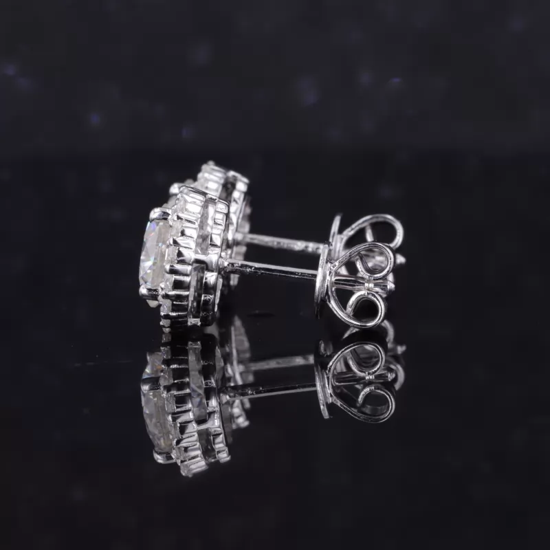 6.2mm Round Brilliant Cut Moissanite Halo Set S925 Sterling Silver Diamond Stud Earrings