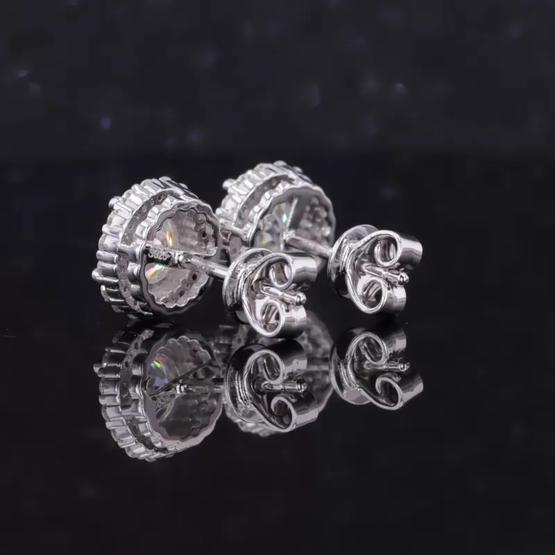 6.2mm Round Brilliant Cut Moissanite Halo Set S925 Sterling Silver Diamond Stud Earrings