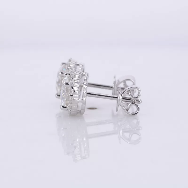 6.2mm Round Brilliant Cut Moissanite Halo Set S925 Sterling Silver Diamond Stud Earrings