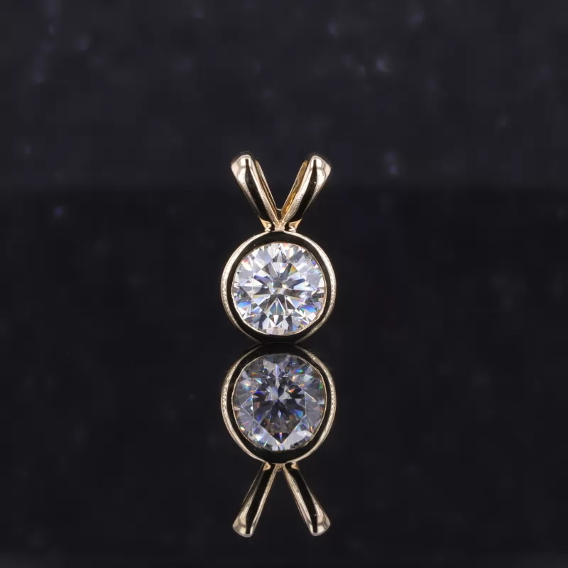 6mm Round Brilliant Cut Moissanite Bezel Set 14K Yellow Gold Diamond Pendant