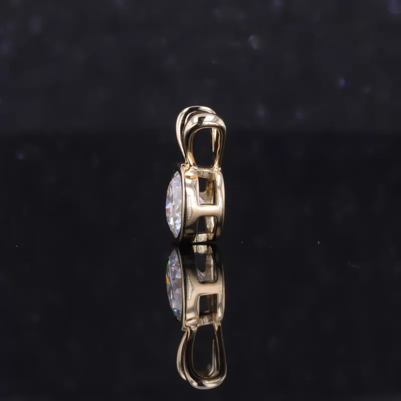 6mm Round Brilliant Cut Moissanite Bezel Set 14K Yellow Gold Diamond Pendant
