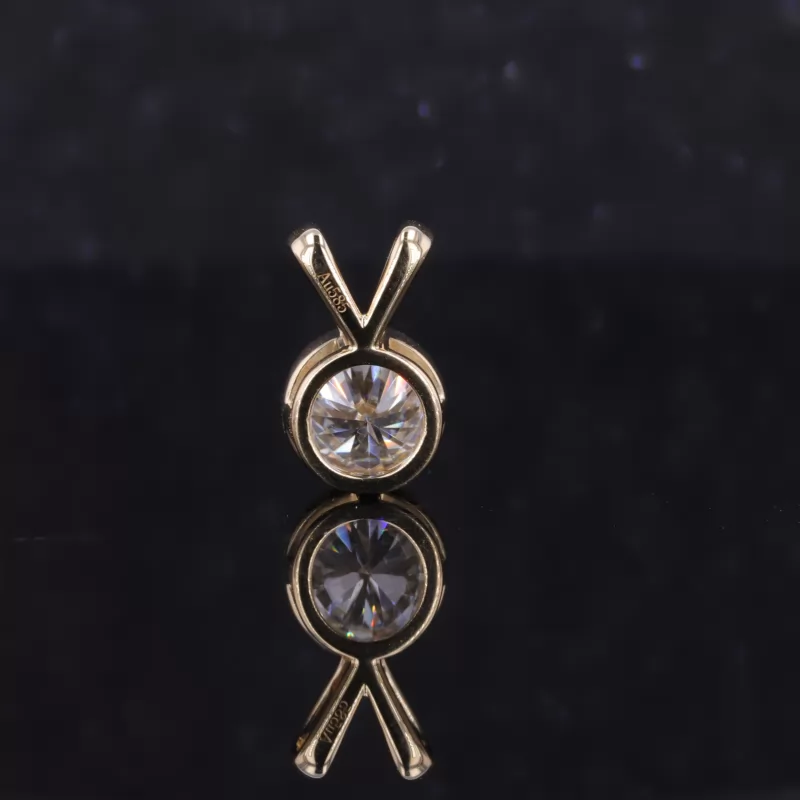 6mm Round Brilliant Cut Moissanite Bezel Set 14K Yellow Gold Diamond Pendant