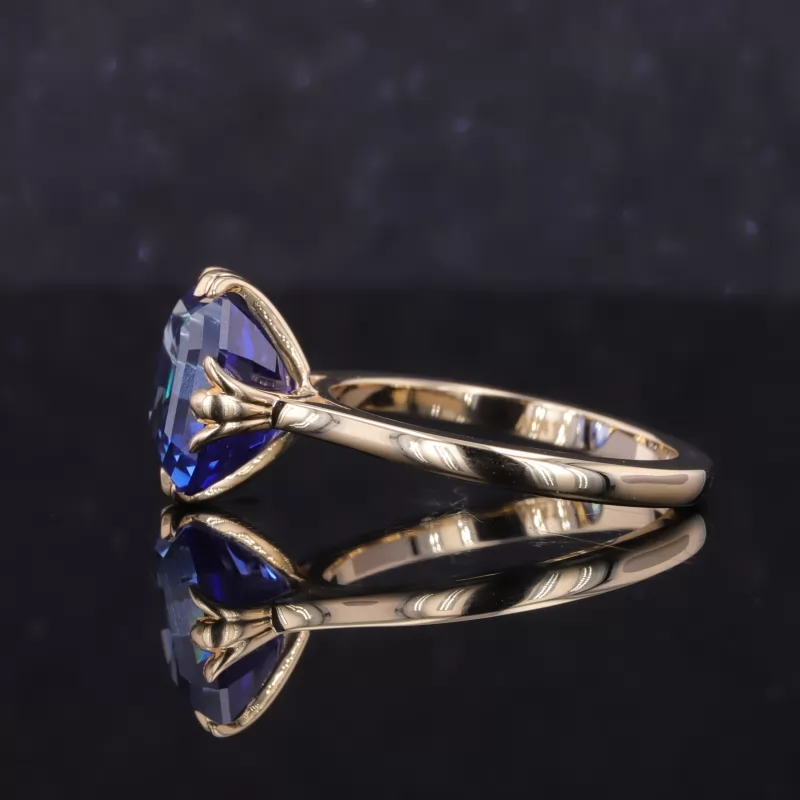 9×9mm Asscher Cut Lab Grown Sapphire 10K Yellow Gold Solitaire Engagement Ring