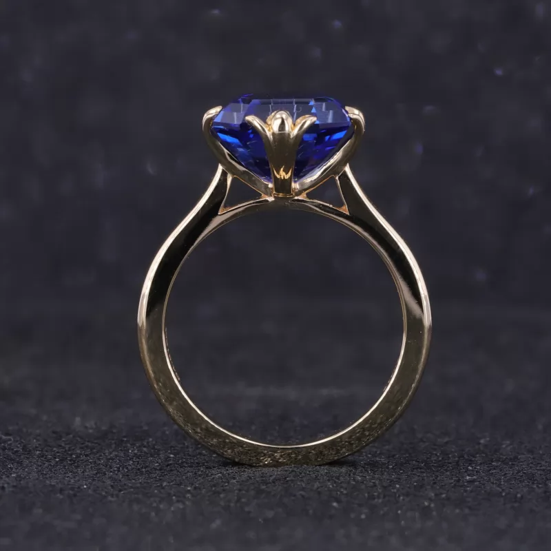 9×9mm Asscher Cut Lab Grown Sapphire 10K Yellow Gold Solitaire Engagement Ring