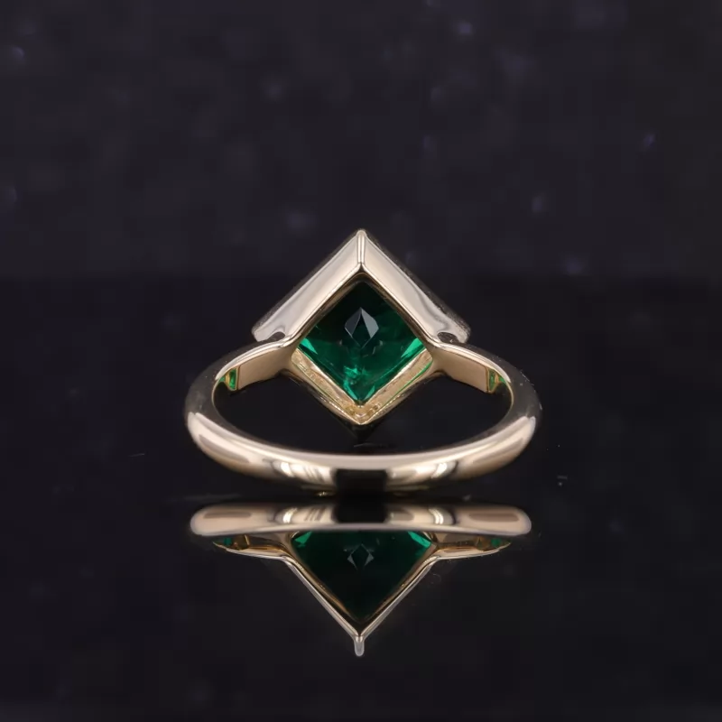 6×6mm Princess Cut Lab Grown Emerald Bezel Set 14K Yellow Gold Solitaire Engagement Ring