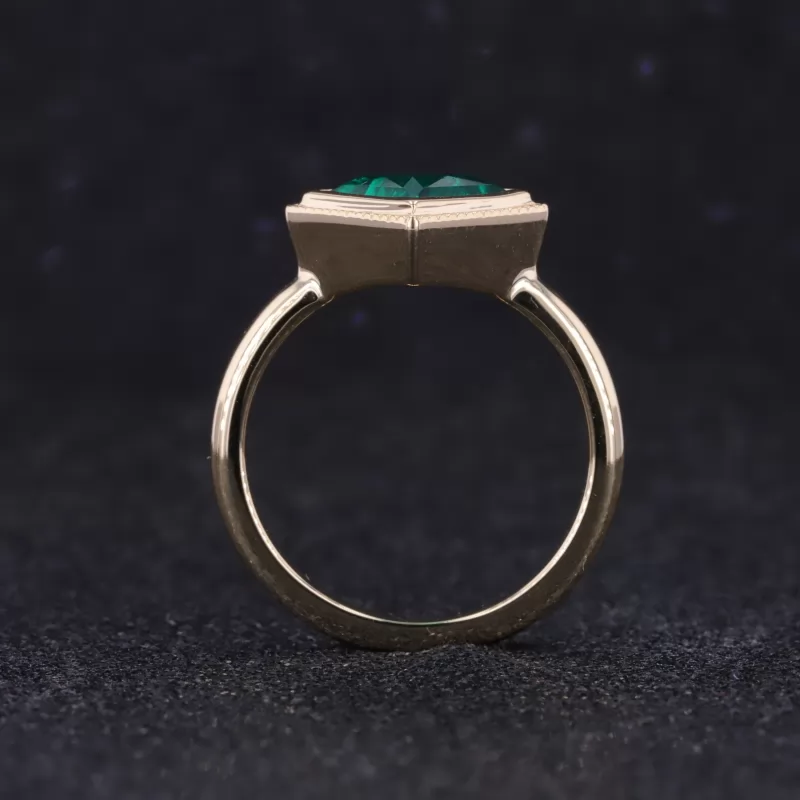 6×6mm Princess Cut Lab Grown Emerald Bezel Set 14K Yellow Gold Solitaire Engagement Ring