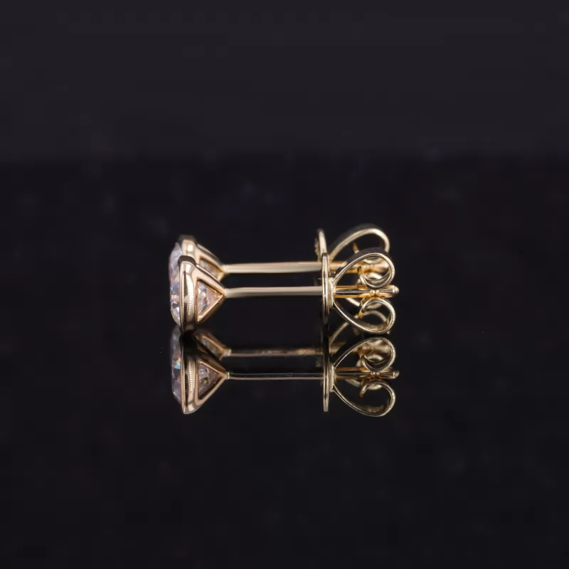 4×4mm Cushion Cut Moissanite Bezel Set 14K Gold Diamond Stud Earrings