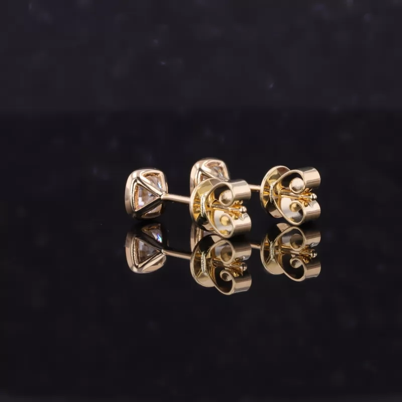 4×4mm Cushion Cut Moissanite Bezel Set 14K Yellow Gold Diamond Stud Earrings
