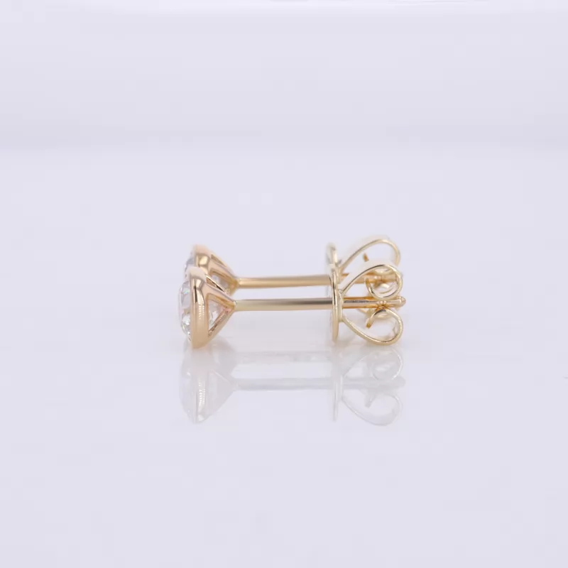 4×4mm Cushion Cut Moissanite Bezel Set 14K Gold Diamond Stud Earrings