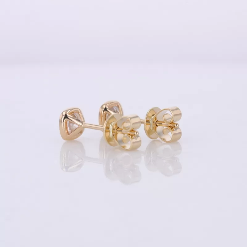 4×4mm Cushion Cut Moissanite Bezel Set 14K Gold Diamond Stud Earrings