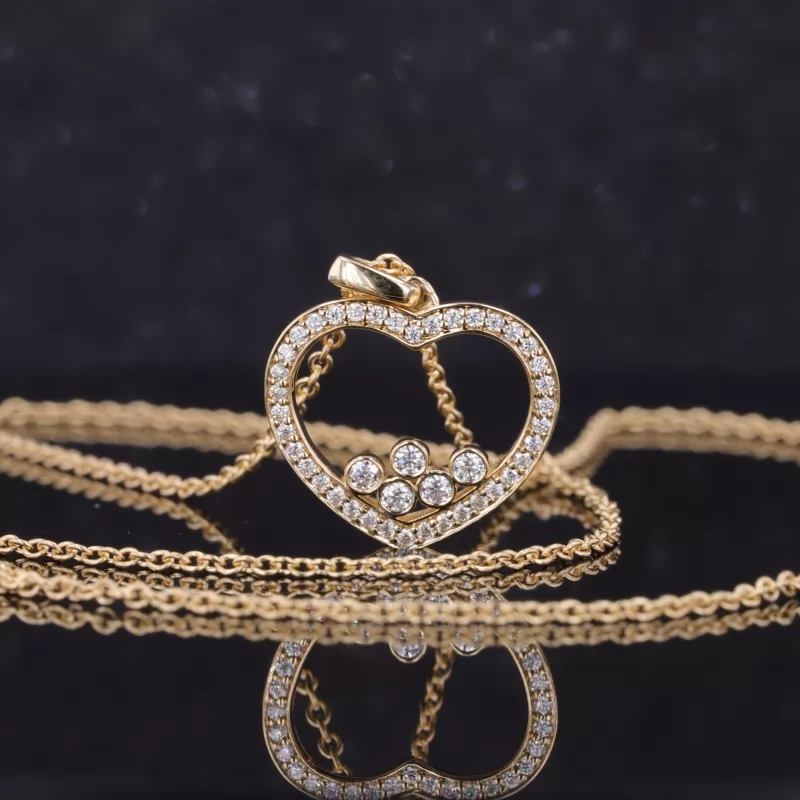 0.9mm & 1.5mm Round Brilliant Cut Moissanite 14K Gold Heart Shape Diamond Pendant Necklace