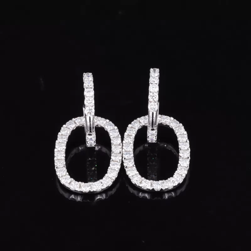 1.8mm Round Brilliant Cut Moissanite 14K White Gold Paperclip Chain Drop Hoop Diamond Earrings