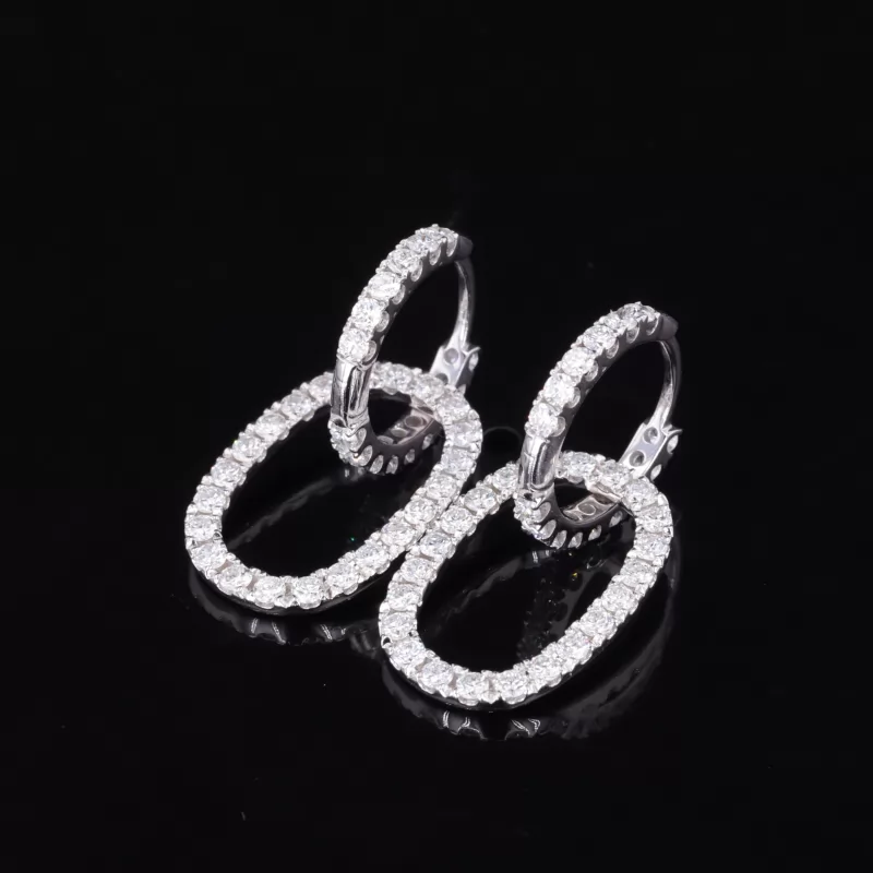 1.8mm Round Brilliant Cut Moissanite 14K White Gold Paperclip Chain Drop Hoop Diamond Earrings