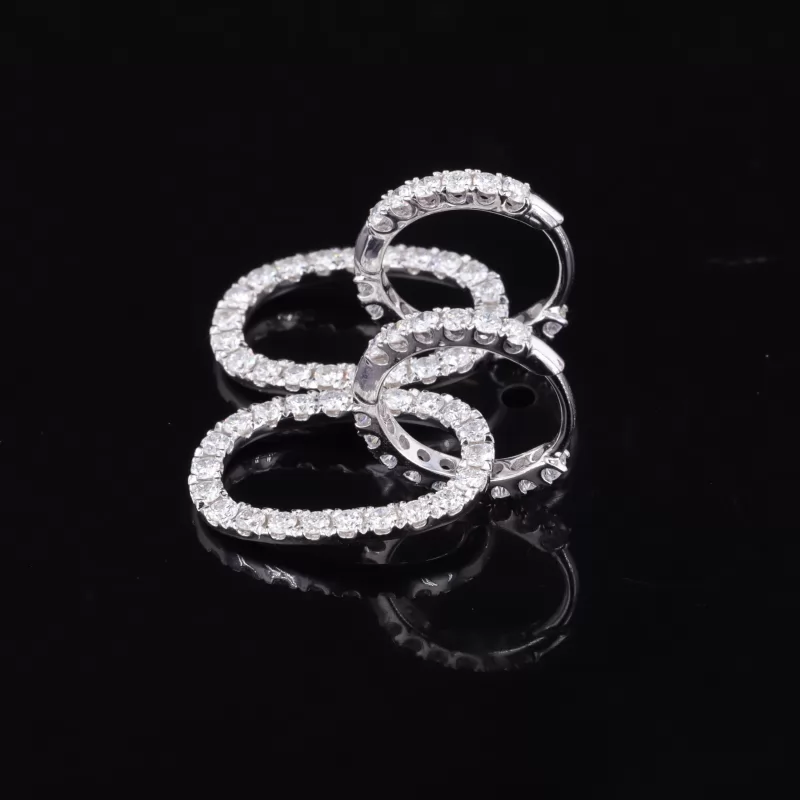 1.8mm Round Brilliant Cut Moissanite 14K White Gold Paperclip Chain Drop Hoop Diamond Earrings