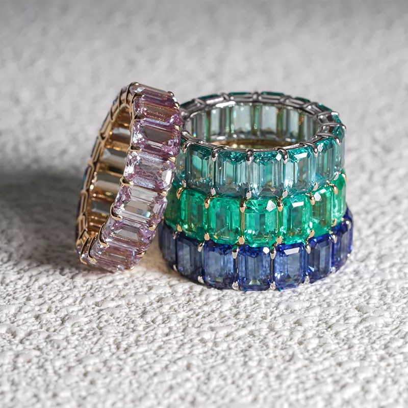 4×6mm Octagon Emerald Cut Lab Gemstones Diamond Eternity Rings
