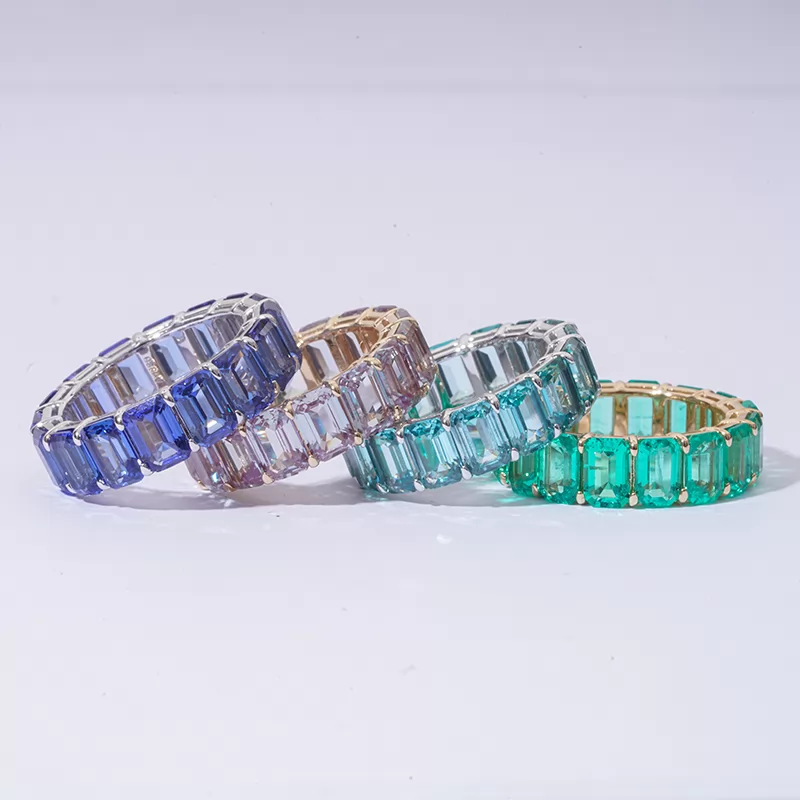 4×6mm Octagon Emerald Cut Lab Gemstones Diamond Eternity Rings