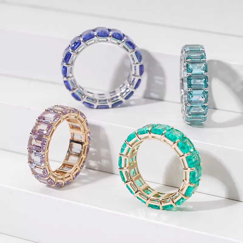 4×6mm Octagon Emerald Cut Lab Gemstones Diamond Eternity Rings