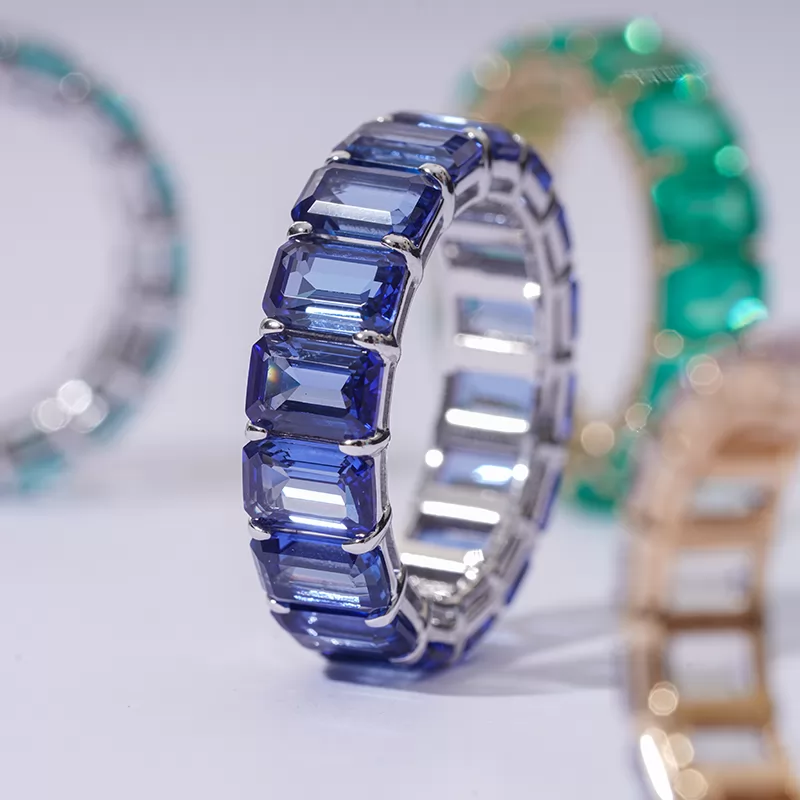 4×6mm Octagon Emerald Cut Lab Gemstones Diamond Eternity Rings