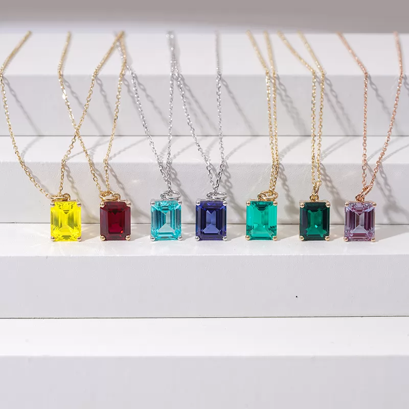 7×9mm Octagon Emerald Cut Colours Lab Gemstones Diamond Pendant Necklaces