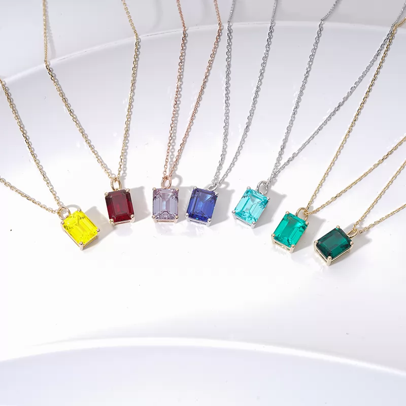 7×9mm Octagon Emerald Cut Colours Lab Gemstones Diamond Pendant Necklaces