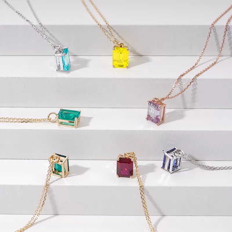 7×9mm Octagon Emerald Cut Colours Lab Gemstones Diamond Pendant Necklaces