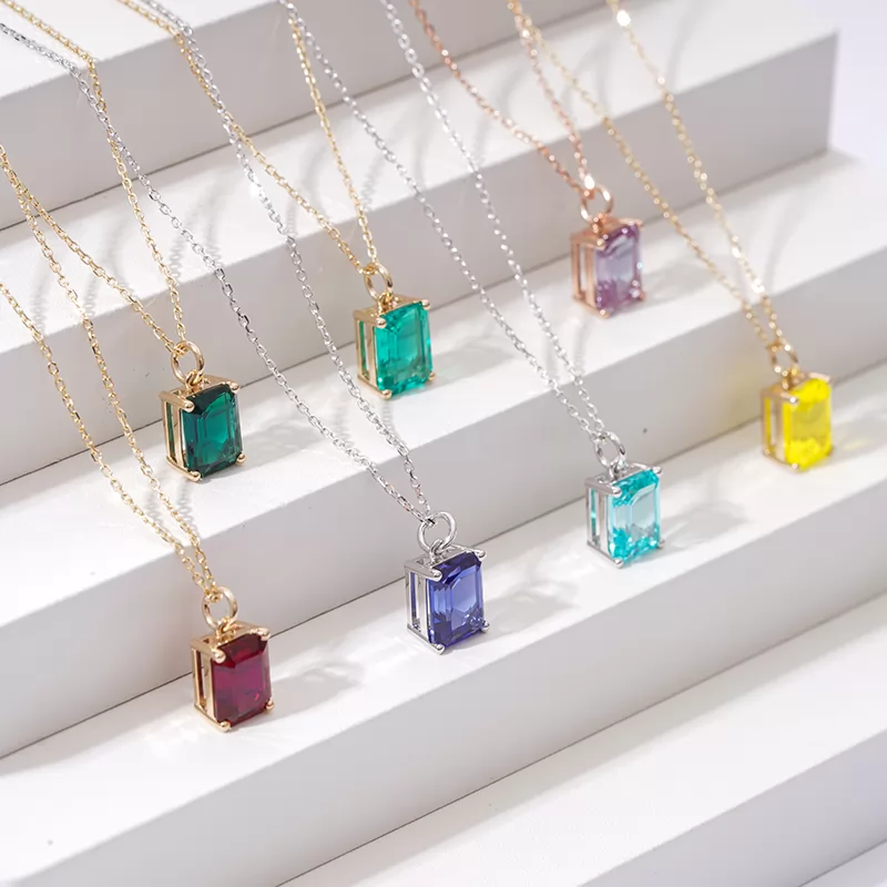 7×9mm Octagon Emerald Cut Colours Lab Gemstones Diamond Pendant Necklaces