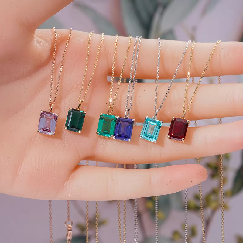 7×9mm Octagon Emerald Cut Colours Lab Gemstones Diamond Pendant Necklaces