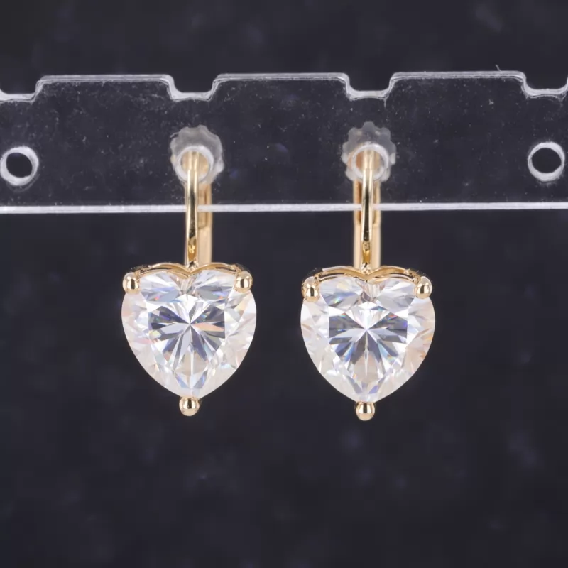 7.5×7.5mm Heart Cut Moissanite 10K Gold Diamond Earrings