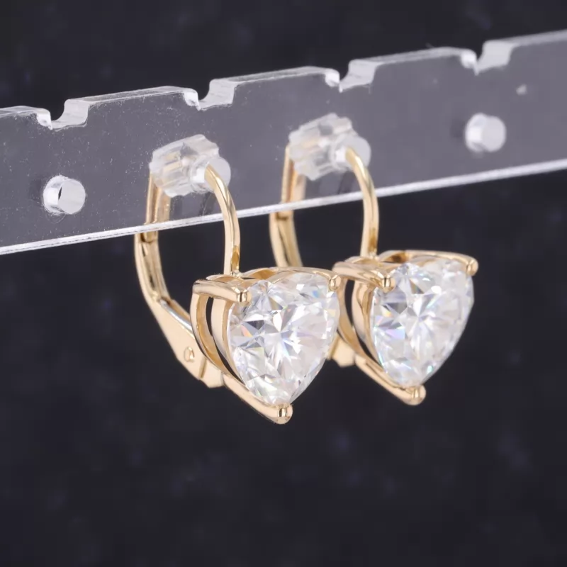 7.5×7.5mm Heart Cut Moissanite 10K Yellow Gold Diamond Earrings