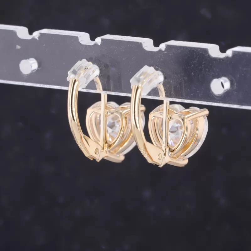 7.5×7.5mm Heart Cut Moissanite 10K Yellow Gold Diamond Earrings