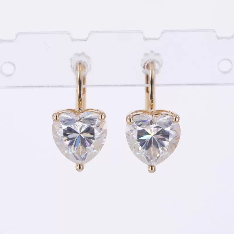 7.5×7.5mm Heart Cut Moissanite 10K Yellow Gold Diamond Earrings