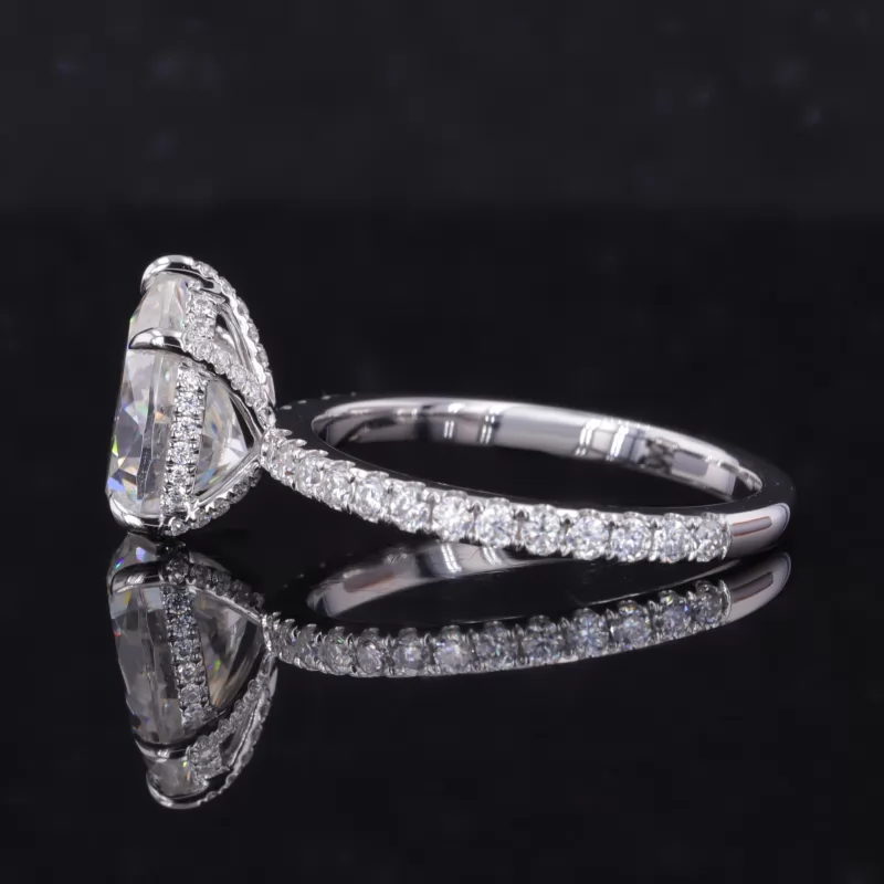 7×10mm Pear Cut Moissanite 14K White Gold Pave Engagement Ring